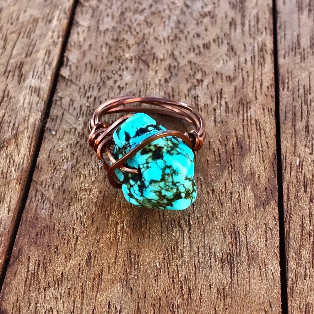 STATEMENT BOHEMIAN STONE WIRE RING COPPER/ROUND - Picture 4 of 7